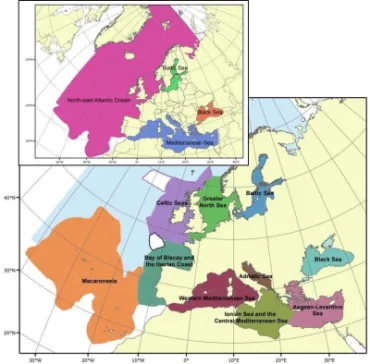 MSFD - European marine regions and sub-regions (Source : EEA - Delineation of the MSFD Article 4 marine regions and subregions ( Version of 16th May 2017 )